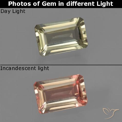 0.83캐럿 천연 갈색빛 옐로우 컬러체인지 디아스포어, 에메랄드 컷, 7.1×4.6 mm, VVS-VS