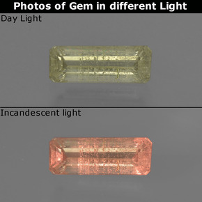 0.81캐럿 천연 그린/핑크 컬러체인지 디아스포어, 에메랄드 컷, 8.8×3.2 mm, VS-SI