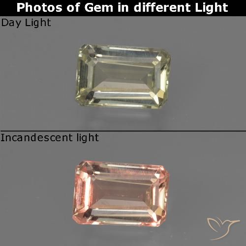 0.82ct 자연스러운 미디엄 옐로우 색상 변화 디아스포어, 에메랄드 컷, VVS-VS