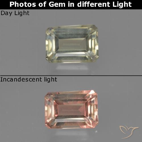 0.82ct 자연스러운 옅은 노랑 색상 변화 디아스포어, 에메랄드 컷, VS