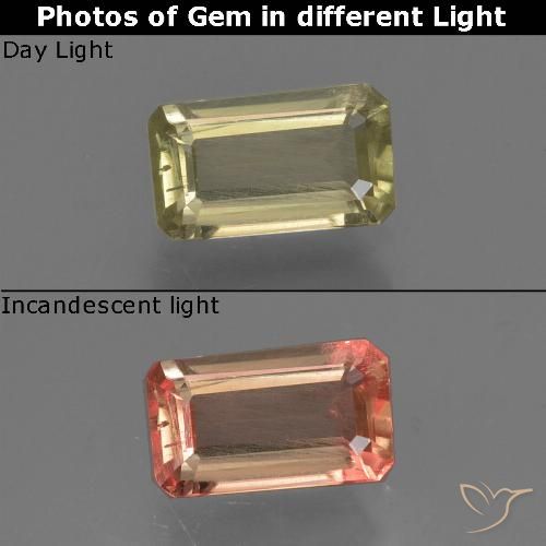 0.73ct 자연스러운 갈황색 색상 변화 디아스포어, 에메랄드 컷, VS
