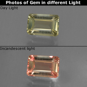 0.63캐럿 천연 그린에서 핑크 컬러체인지 디아스포어, 에메랄드 컷, 5.9×4 mm, VVS-VS