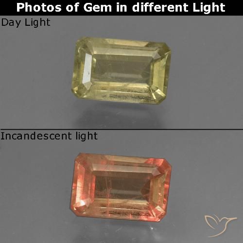 0.97ct 자연스러운 옅은 노랑 색상 변화 디아스포어, 에메랄드 컷, VS-SI