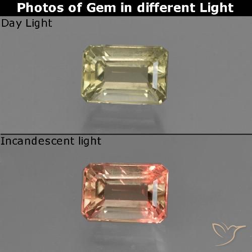 0.91ct 자연스러운 연노랑 색상 변화 디아스포어, 에메랄드 컷, VS