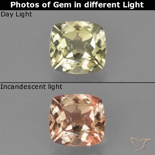 0.89캐럿 천연 매우 밝은 노란색 색상 변화 디아스포어, 쿠션 컷, VVS-VS