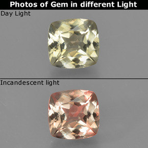 0.77캐럿 천연 매우 연한 옐로우 컬러체인지 디아스포어, 쿠션 컷, 5.6×5.4 mm, VVS-VS