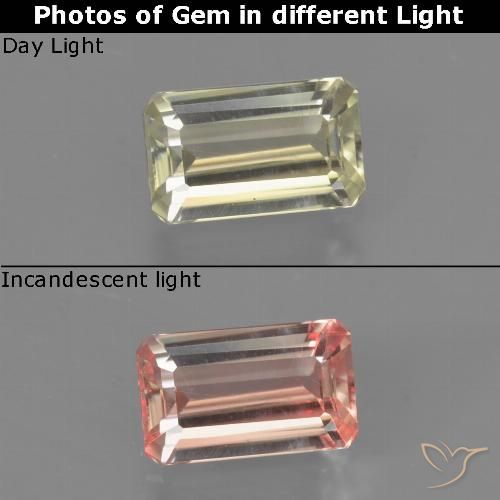 0.76ct 자연스러운 연노랑 색상 변화 디아스포어, 에메랄드 컷, VS