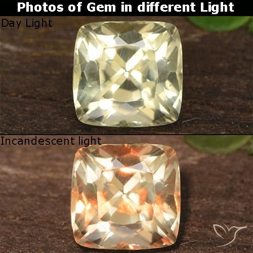 0.87ct 자연스러운 연노랑 색상 변화 디아스포어, 방석, VVS-VS