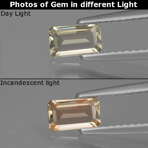 0.46캐럿 천연 옐로우 베이지 컬러체인지 디아스포어, 에메랄드 컷, 6.3×3.8 mm, VVS-VS