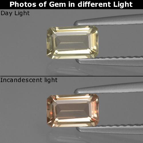0.59캐럿 천연 매우 밝은 노란색 색상 변화 디아스포어, 에메랄드 컷, VVS-VS