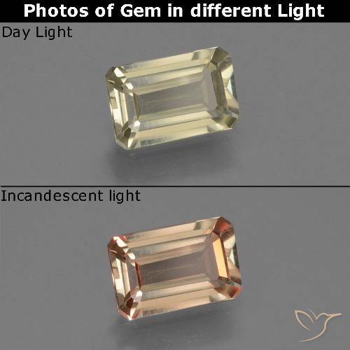 0.67ct 자연스러운 갈황색 색상 변화 디아스포어, 에메랄드 컷, VS