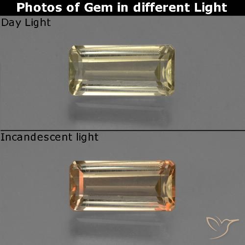 0.75ct 자연스러운 옅은 노랑 색상 변화 디아스포어, 에메랄드 컷, VS