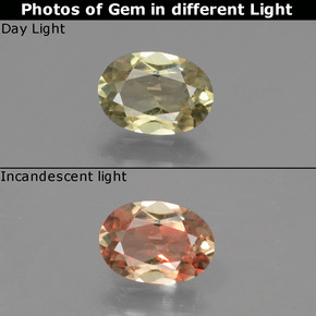 0.87캐럿 천연 그린에서 핑크 컬러체인지 디아스포어, 타원형 컷, 7.4×5.3 mm, VVS-VS