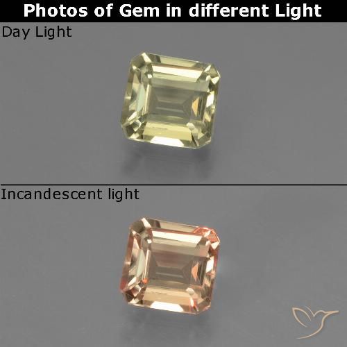 0.74ct 자연스러운 연노랑 색상 변화 디아스포어, 에메랄드 컷, VS