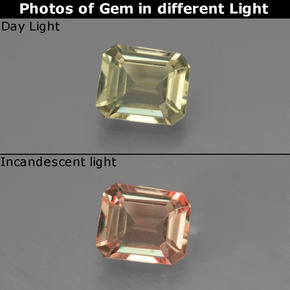 0.88캐럿 천연 그린에서 핑크 컬러체인지 디아스포어, 에메랄드 컷, 6.2×5.2 mm, VVS-VS