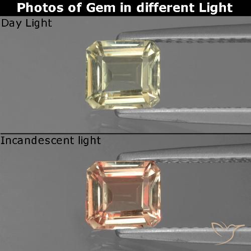 0.92ct 자연스러운 매우 밝은 노란색 색상 변화 디아스포어, 에메랄드 컷, VS