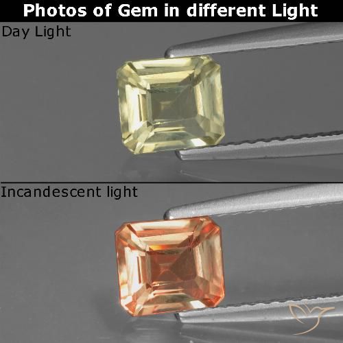 0.99ct 자연스러운 매우 밝은 노란색 색상 변화 디아스포어, 에메랄드 컷, VS