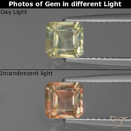 0.87ct 자연스러운 매우 밝은 노란색 색상 변화 디아스포어, 에메랄드 컷, VS