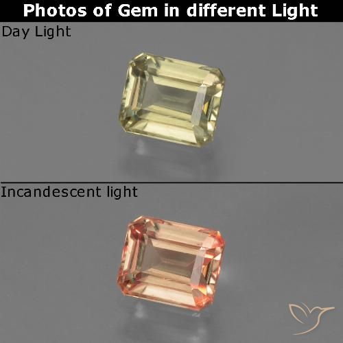 0.87ct 자연스러운 옅은 노랑 색상 변화 디아스포어, 에메랄드 컷, VS