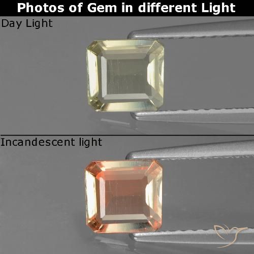 0.73ct 자연스러운 연노랑 색상 변화 디아스포어, 에메랄드 컷, VS