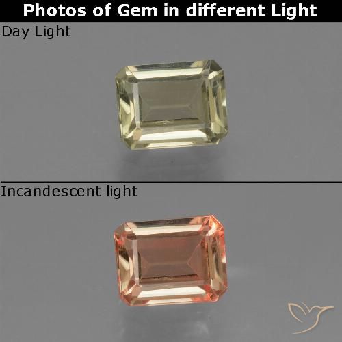 1.00ct 자연스러운 매우 밝은 황금색 색상 변화 디아스포어, 에메랄드 컷, VVS-VS