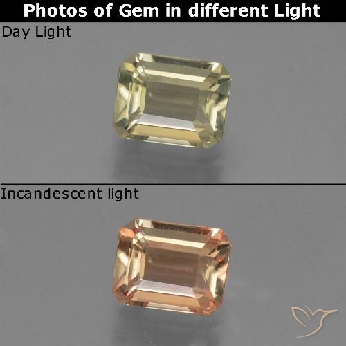 0.95ct 자연스러운 옅은 노랑 색상 변화 디아스포어, 에메랄드 컷, VVS-VS