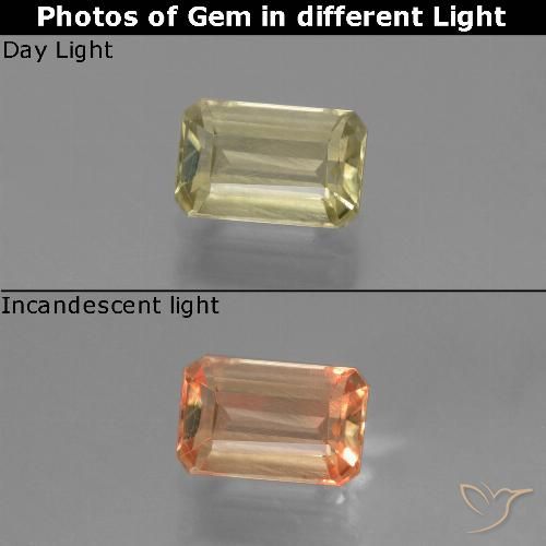 0.97ct 자연스러운 연노랑 색상 변화 디아스포어, 에메랄드 컷, VS