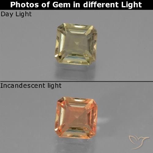 0.84ct 자연스러운 옅은 노랑 색상 변화 디아스포어, 에메랄드 컷, VS