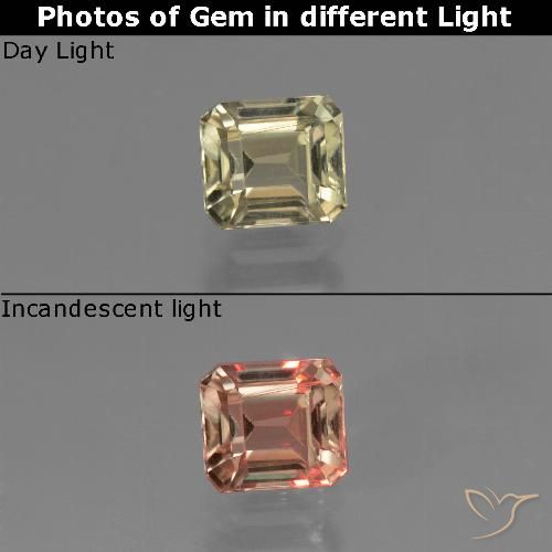 0.80캐럿 천연 매우 밝은 황금색 색상 변화 디아스포어, 에메랄드 컷, VS