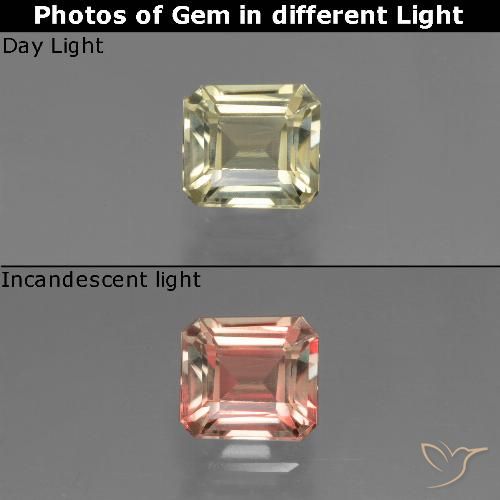 0.85캐럿 천연 라이트 골든 옐로우 색상 변화 디아스포어, 에메랄드 컷, VVS-VS