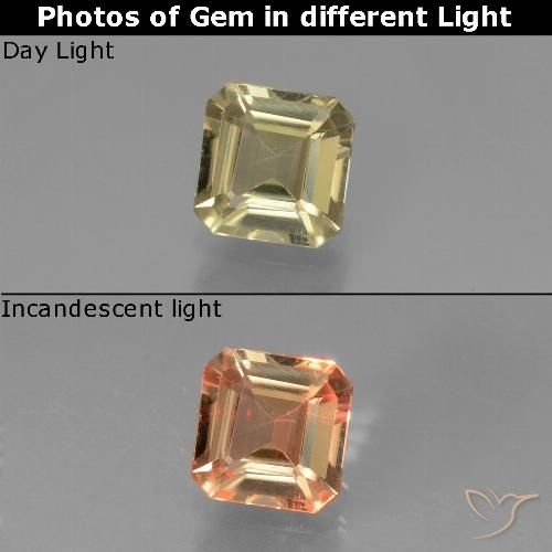 0.84ct 자연스러운 흙빛 노란색 색상 변화 디아스포어, 에메랄드 컷, VVS-VS