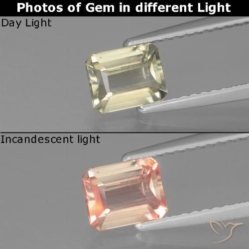 0.94ct 자연스러운 매우 밝은 노란색 색상 변화 디아스포어, 에메랄드 컷, VVS-VS