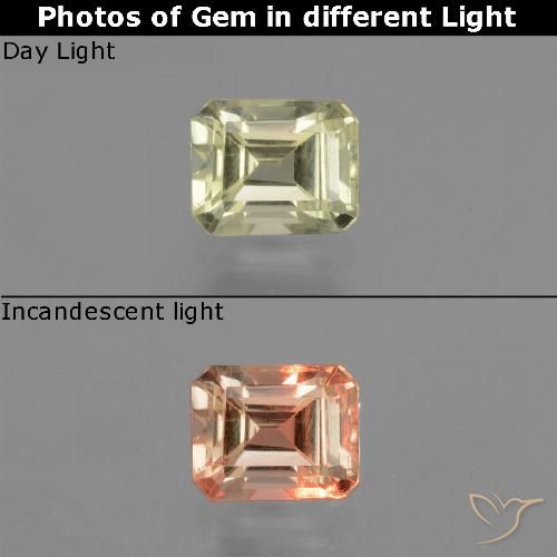 0.74ct 자연스러운 매우 밝은 노란색 색상 변화 디아스포어, 에메랄드 컷, VS