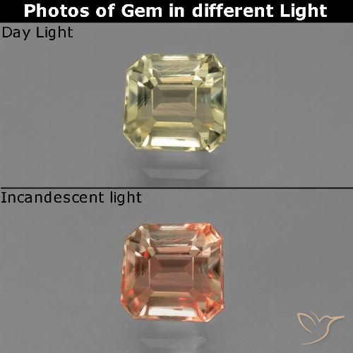 0.86ct 자연스러운 매우 밝은 노란색 색상 변화 디아스포어, 에메랄드 컷, VVS-VS