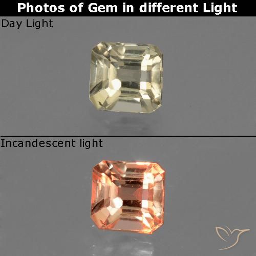 0.77ct 자연스러운 매우 밝은 노란색 색상 변화 디아스포어, 에메랄드 컷, VS