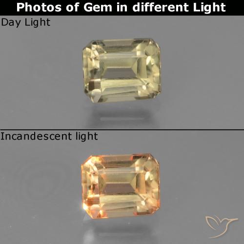 0.96ct 자연스러운 옐로우 베이지 색상 변화 디아스포어, 에메랄드 컷, VVS-VS