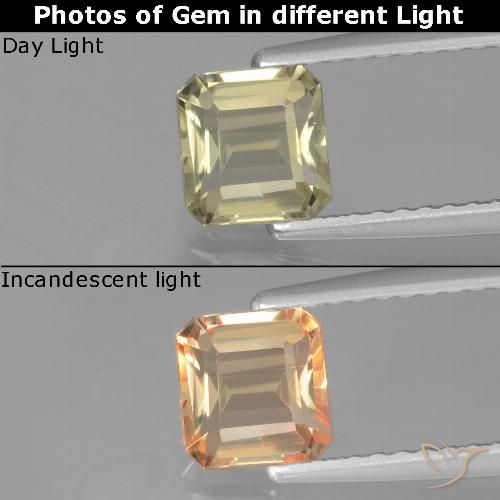 0.85ct 자연스러운 연노랑 색상 변화 디아스포어, 에메랄드 컷, VVS-VS