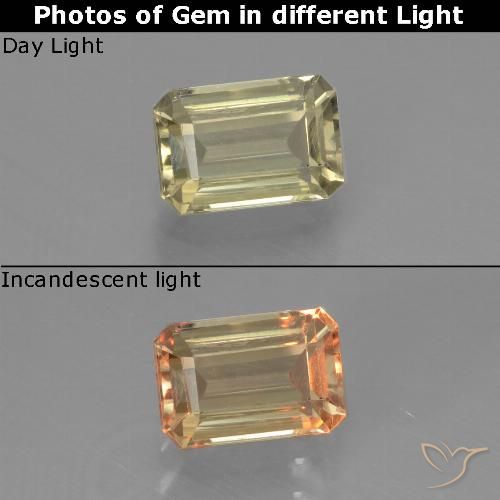 1.00ct 자연스러운 연노랑 색상 변화 디아스포어, 에메랄드 컷, VVS-VS