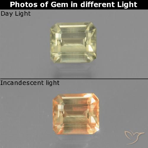 0.81ct 자연스러운 그윽한 노란색 색상 변화 디아스포어, 에메랄드 컷, VS