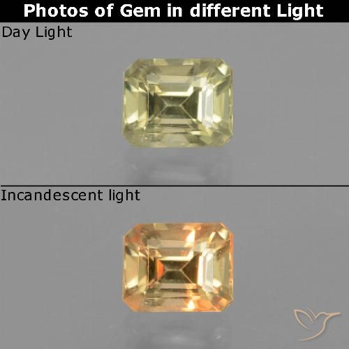 0.87ct 자연스러운 연노랑 색상 변화 디아스포어, 에메랄드 컷, VS