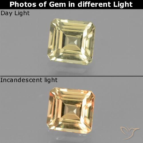 0.97ct 자연스러운 옅은 노랑 색상 변화 디아스포어, 에메랄드 컷, VS