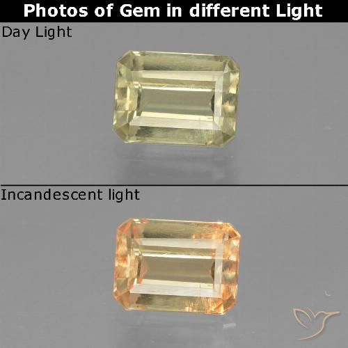 0.93ct 자연스러운 연노랑 색상 변화 디아스포어, 에메랄드 컷, VS