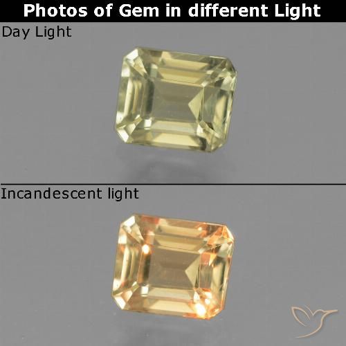 1.01ct 자연스러운 그윽한 노란색 색상 변화 디아스포어, 에메랄드 컷, VS