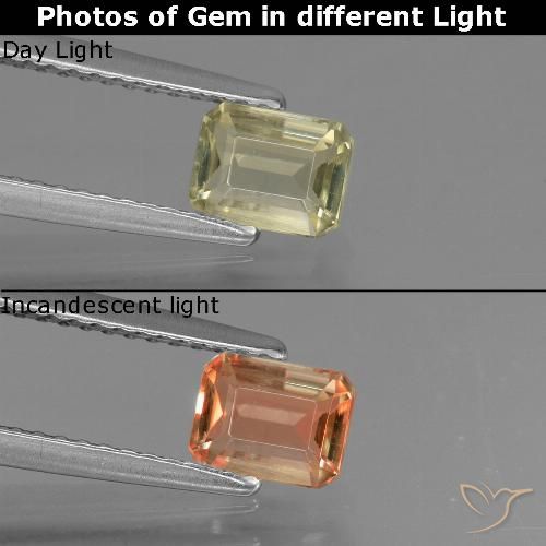 0.78ct 자연스러운 연노랑 색상 변화 디아스포어, 에메랄드 컷, VS
