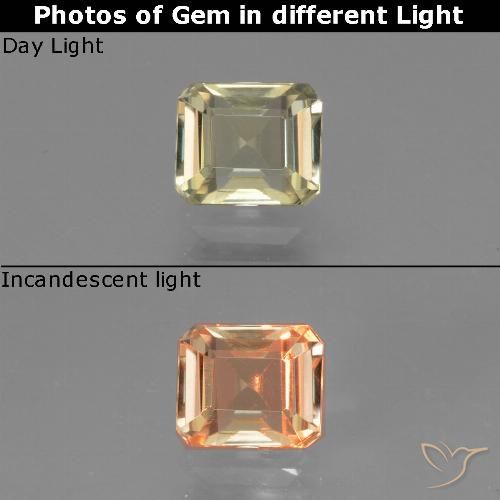 0.95ct 자연스러운 옅은 노랑 색상 변화 디아스포어, 에메랄드 컷, VVS-VS