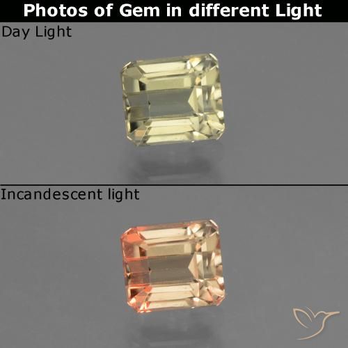 1.07ct 자연스러운 매우 밝은 노란색 색상 변화 디아스포어, 에메랄드 컷, VS