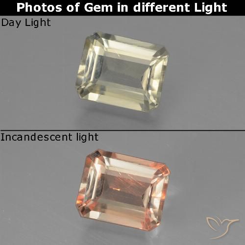 0.85ct 자연스러운 매우 밝은 노란색 색상 변화 디아스포어, 에메랄드 컷, VS