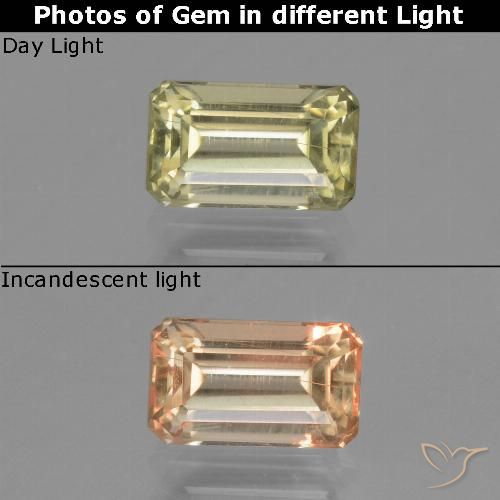 1.20ct 자연스러운 연노랑 색상 변화 디아스포어, 에메랄드 컷, VS