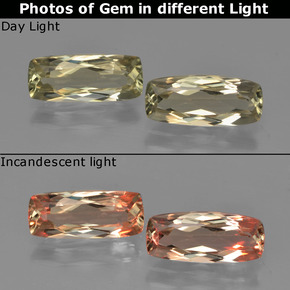 2.61캐럿 천연 매우 밝은 황금색 컬러체인지 디아스포어 보석, 쿠션 컷, 10.3×4.3 mm, VVS