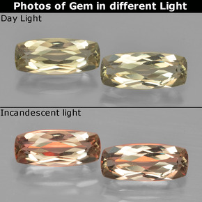 3.01캐럿 천연 매우 연한 옐로우 컬러체인지 디아스포어 보석, 쿠션 컷, 11×4.7 mm, VVS-VS